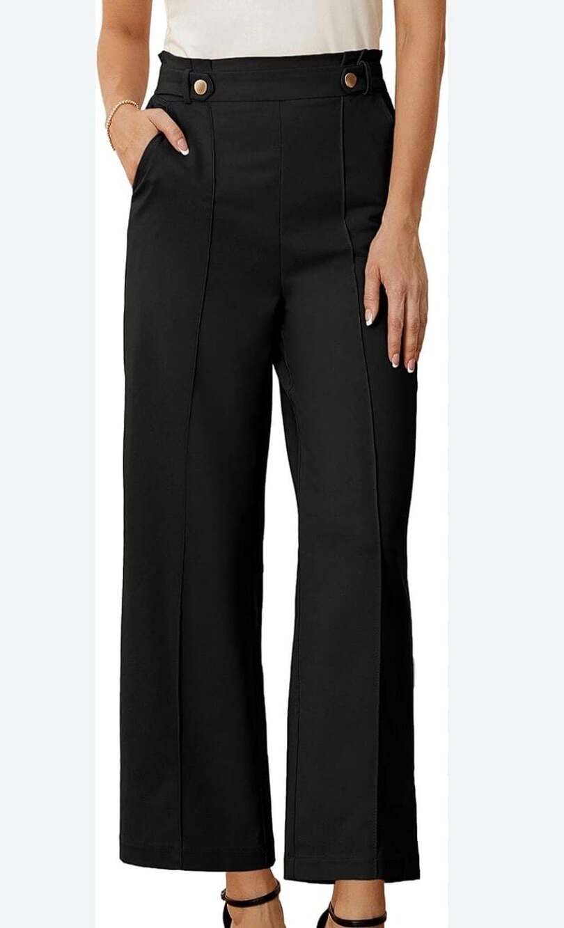 Grace Karin Women Black Wide Leg Pants Trousers with Buttons